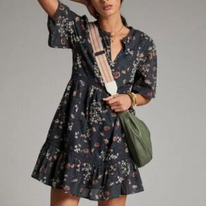 ANTHROPOLOGIE beautiful Dress Size Mp.Floral Black Dress